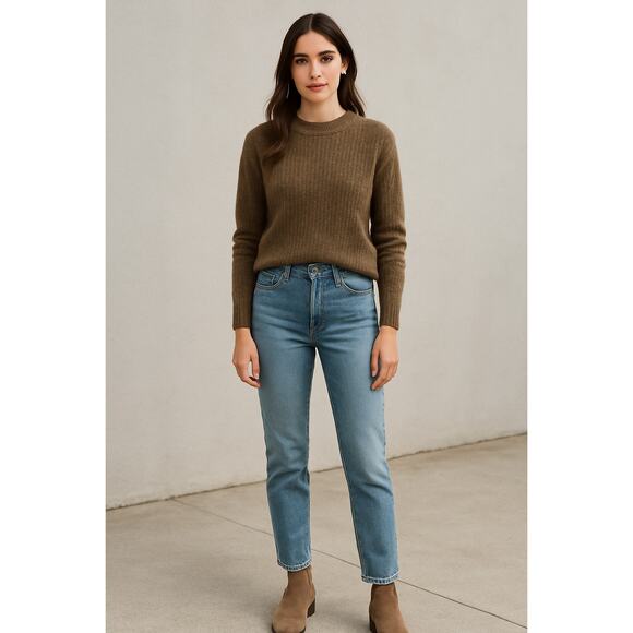 Madewell Alpaca Blend Crew Neck Sweater Brown XS Soft Ribbed Knit Stretchy - Picture 1 of 9